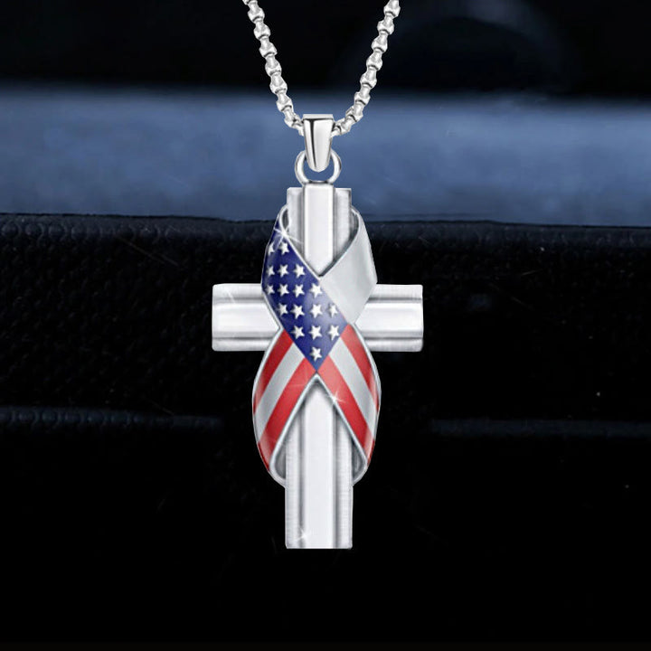 Collana in lega con ciondolo a croce con icona della bandiera americana in stile moderno Christianartworkshop - Argento - image 0