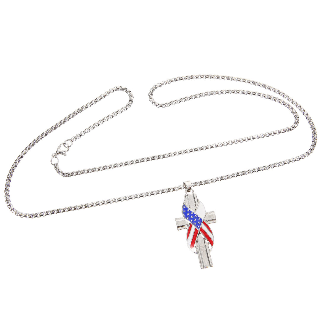 Collana in lega con ciondolo a croce con icona della bandiera americana in stile moderno Christianartworkshop - image 3