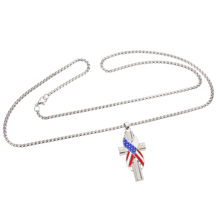 Collana in lega con ciondolo a croce con icona della bandiera americana in stile moderno Christianartworkshop - image 3