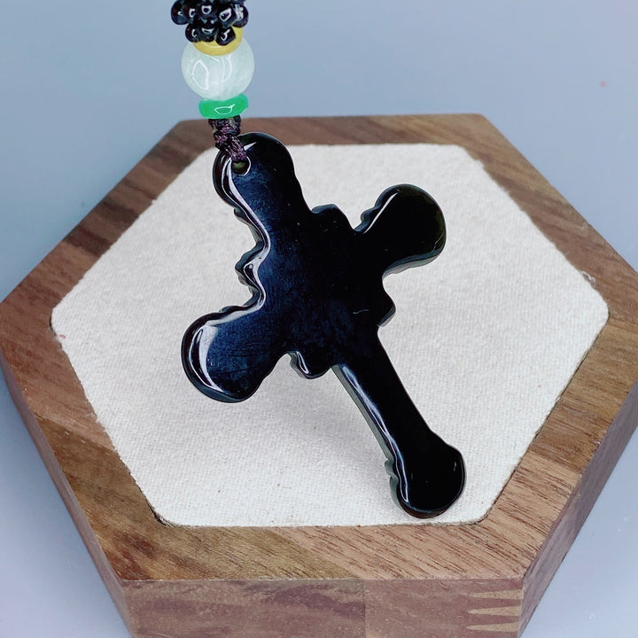 Collana con ciondolo a forma di crocifisso in ossidiana lavorata in stile classico Christianartworkshop - image 4