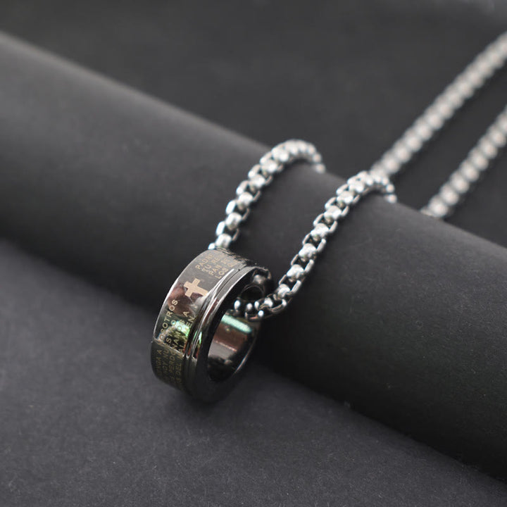 Collana con anello e catena con versetto biblico in stile combinato Christianartworkshop - Nero - image 0