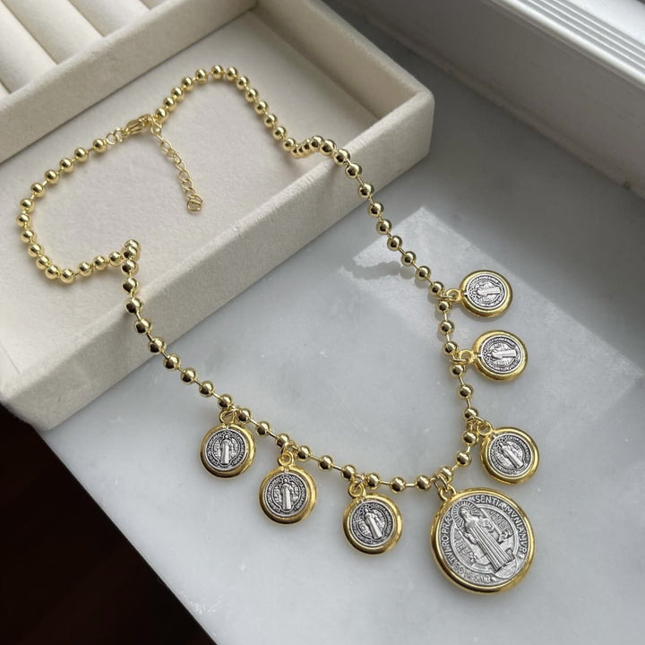 Collana con ciondolo a catena con 6 San Benedetto in stile retrò Christianartworkshop - San Benedetto - image 0