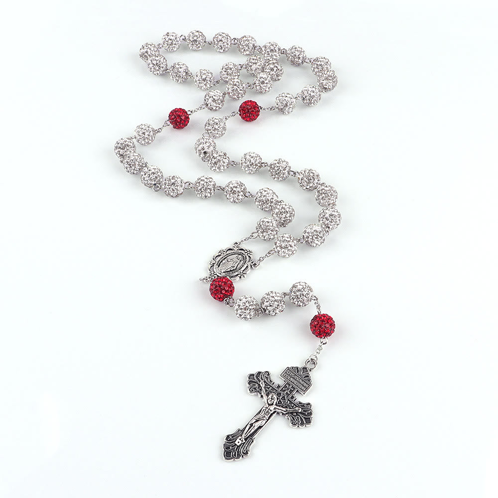 Christianartworkshop Medaglia Miracolosa e Crocifisso di 8 mm di lega di gemme metalliche argentate rotonde Rosario a catena - image 1
