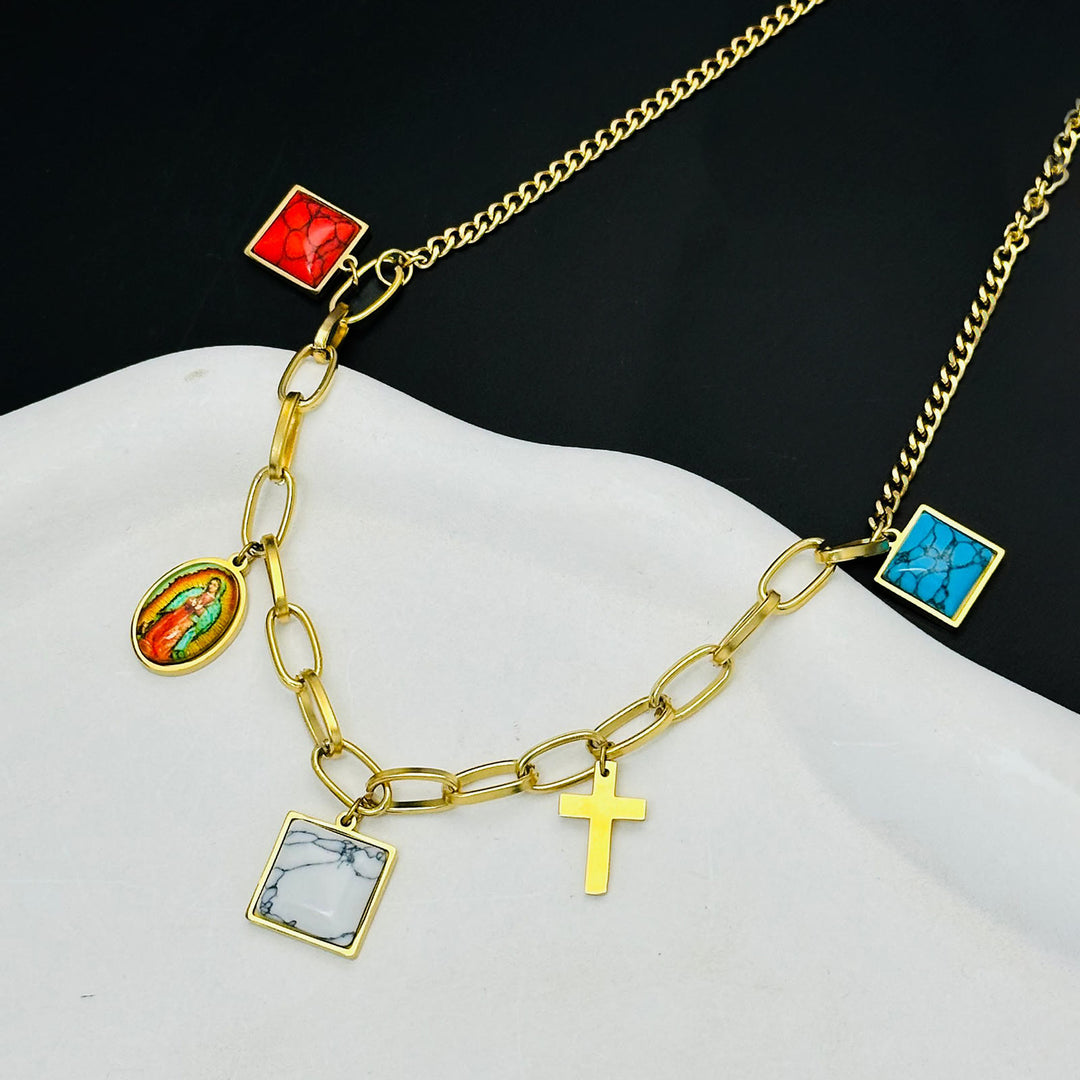 Collana girocollo con croce turchese di Nostra Signora di Guadalupe in stile casual Christianartworkshop - image 4