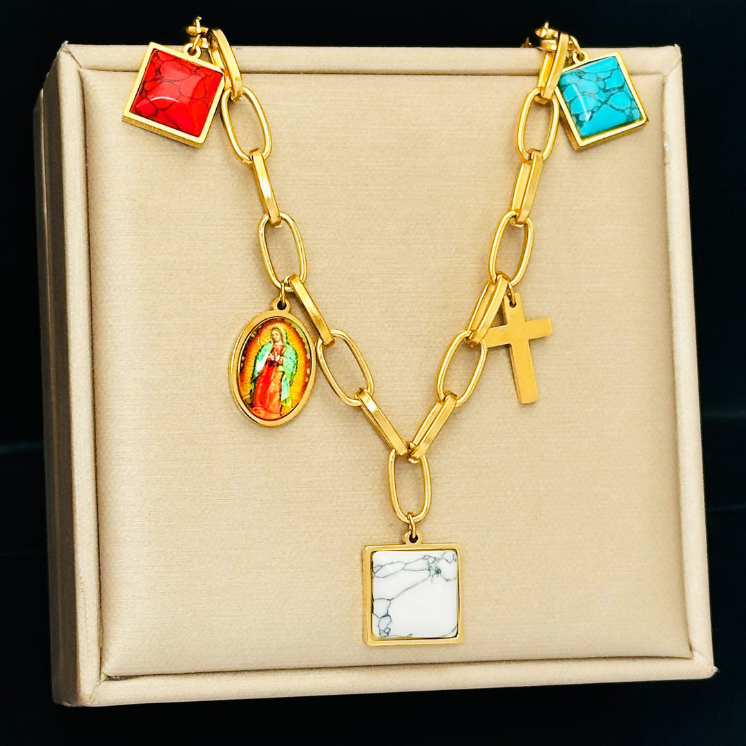 Collana girocollo con croce turchese di Nostra Signora di Guadalupe in stile casual Christianartworkshop - image 3