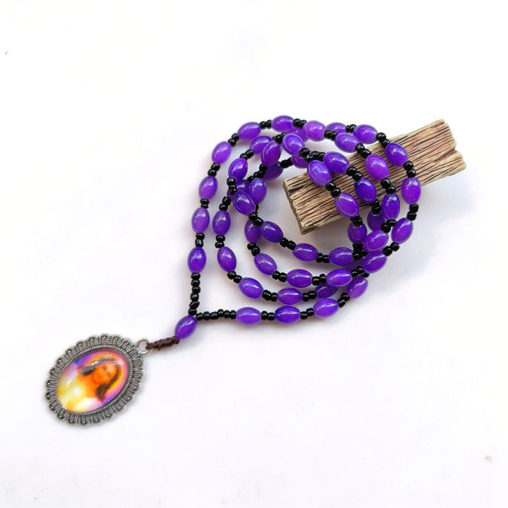 Collana con ciondolo in stile classico con 9 icone di santi (Gesù e Vergine Maria) Christianartworkshop - Gesù viola - image 6