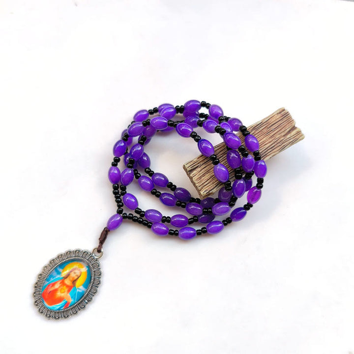 Collana con ciondolo in stile classico con 9 icone di santi (Gesù e Vergine Maria) Christianartworkshop - Sacro Cuore di Gesù Viola - image 7