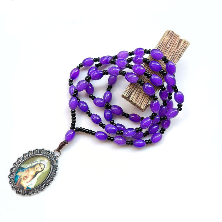 Collana con ciondolo in stile classico con 9 icone di santi (Gesù e Vergine Maria) Christianartworkshop - Cuore Immacolato di Maria - Viola - image 5