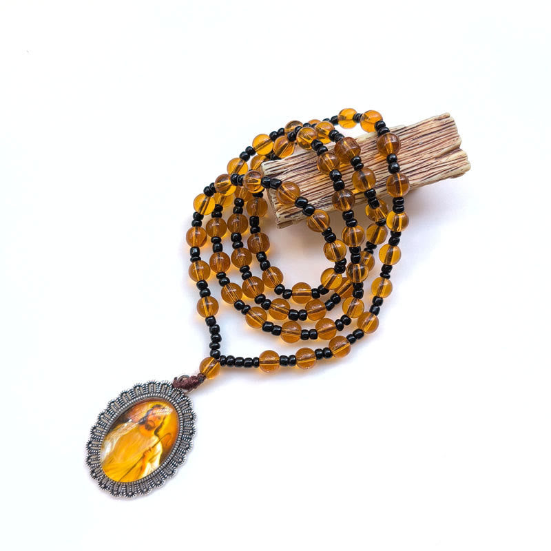 Collana con ciondolo in stile classico con 9 icone di santi (Gesù e Vergine Maria) Christianartworkshop - Marrone scuro-Gesù - image 0