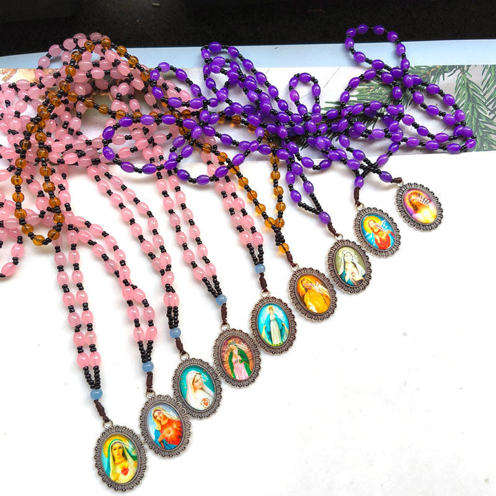 Collana con ciondolo in stile classico con 9 icone di santi (Gesù e Vergine Maria) Christianartworkshop - image 1