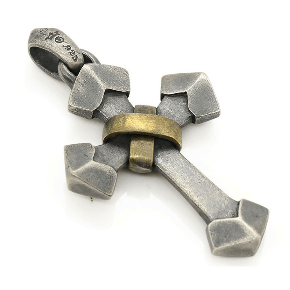 Collana con ciondolo a croce in metallo pesante in stile retrò in argento sterling 925 Christianartworkshop - image 2