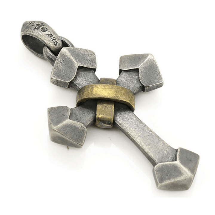 Collana con ciondolo a croce in metallo pesante in stile retrò in argento sterling 925 Christianartworkshop - image 2