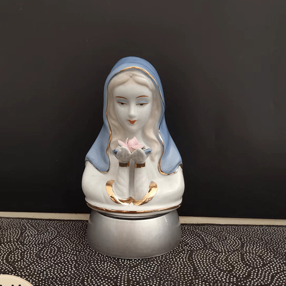 Christianartworkshop Statuetta della Vergine Maria in ceramica bianco-blu in stile classico, decorazioni da tavolo stereoscopiche - Vergine Maria - image 0