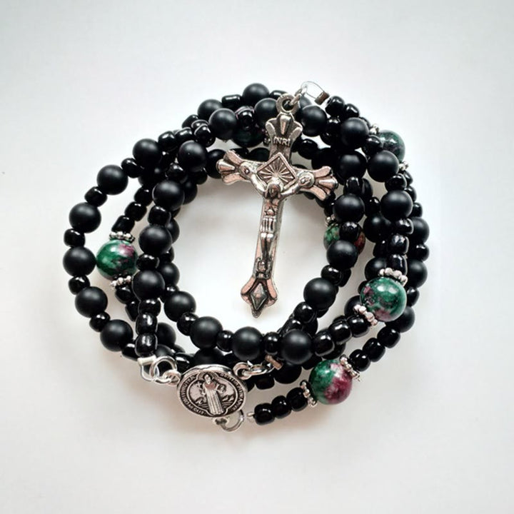 Christianartworkshop Medaglia di San Benedetto e Crocifisso di Rosario in cordino di nylon multimateriale nero rotondo da 8 mm - image 3