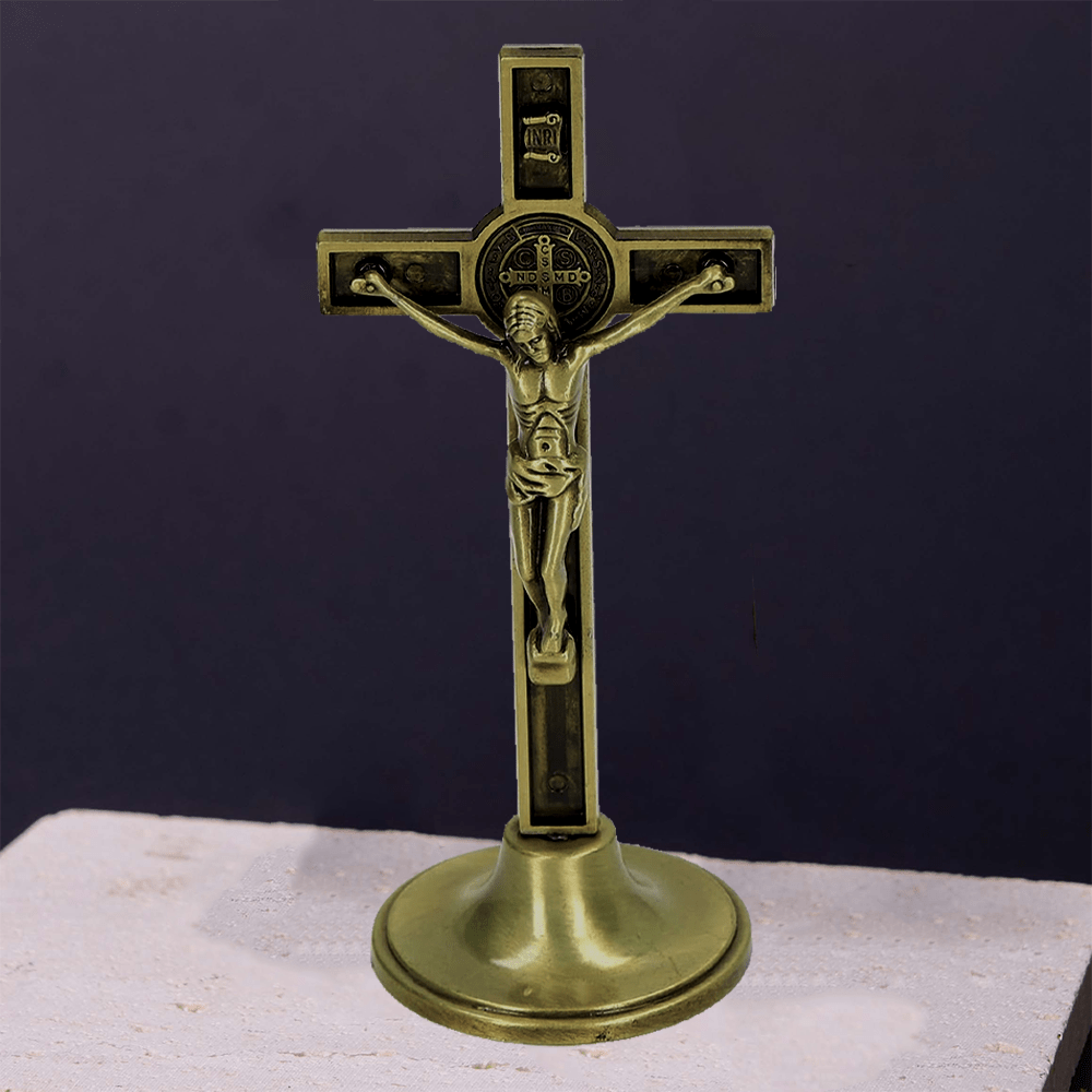 Christianartworkshop Ornamenti da scrivania stereoscopici in lega di bronzo e argento in stile classico con crocifisso - Bronzo - image 1