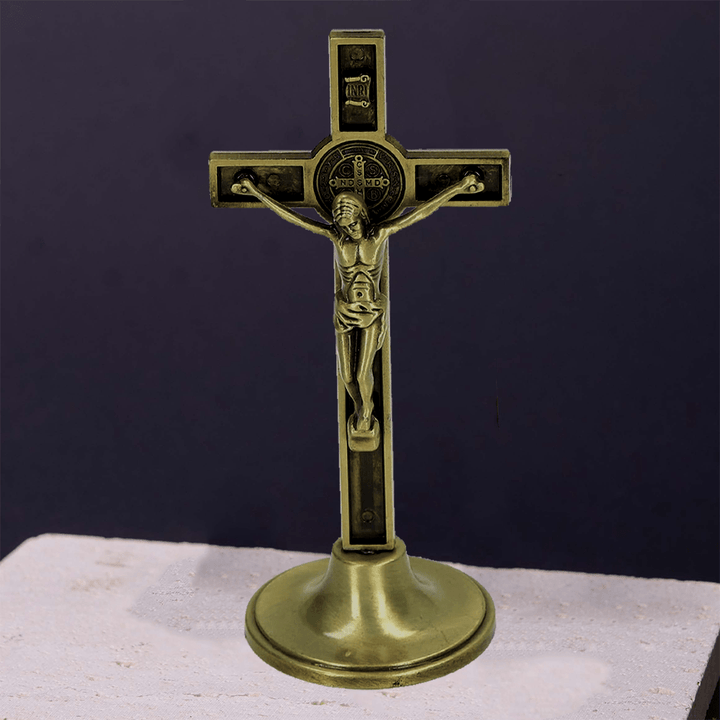 Christianartworkshop Ornamenti da scrivania stereoscopici in lega di bronzo e argento in stile classico con crocifisso - Bronzo - image 1