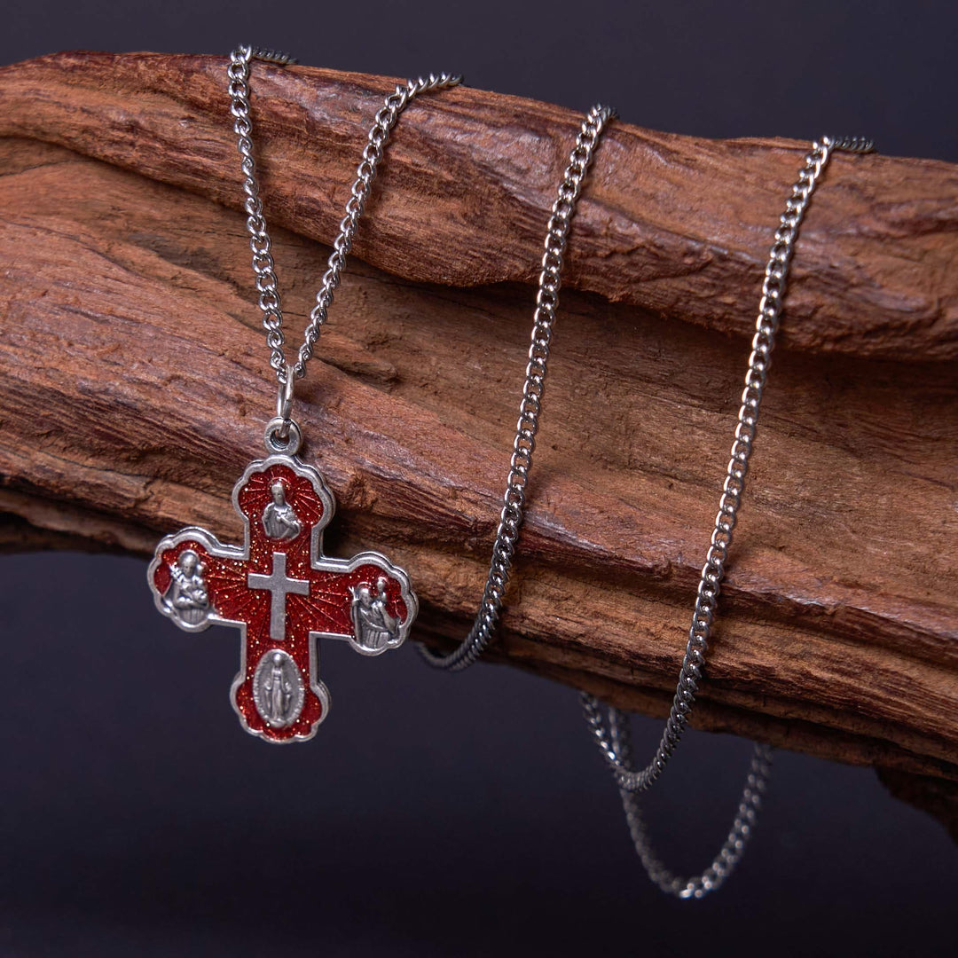 Collana in lega con pendente a croce carmelitana a quattro vie, stile classico, Christianartworkshop - Rosso - image 0