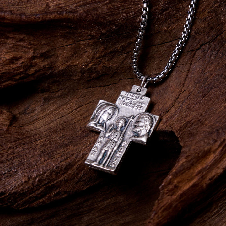 Christianartworkshop Collana in lega con ciondolo a croce di Gesù Maria Giuseppe Guardiano in stile classico - Argento - image 0