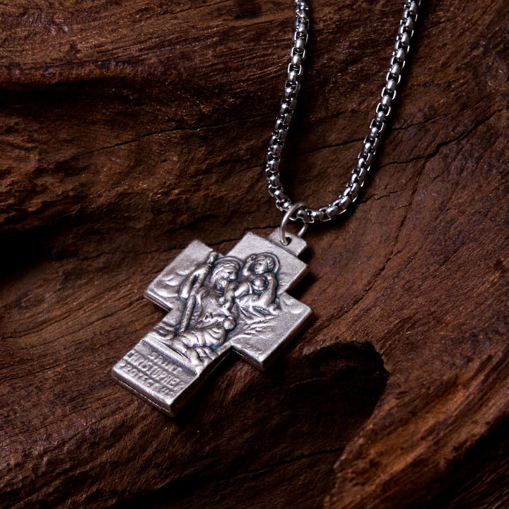 Christianartworkshop Collana in lega con ciondolo a croce di Gesù Maria Giuseppe Guardiano in stile classico - image 1