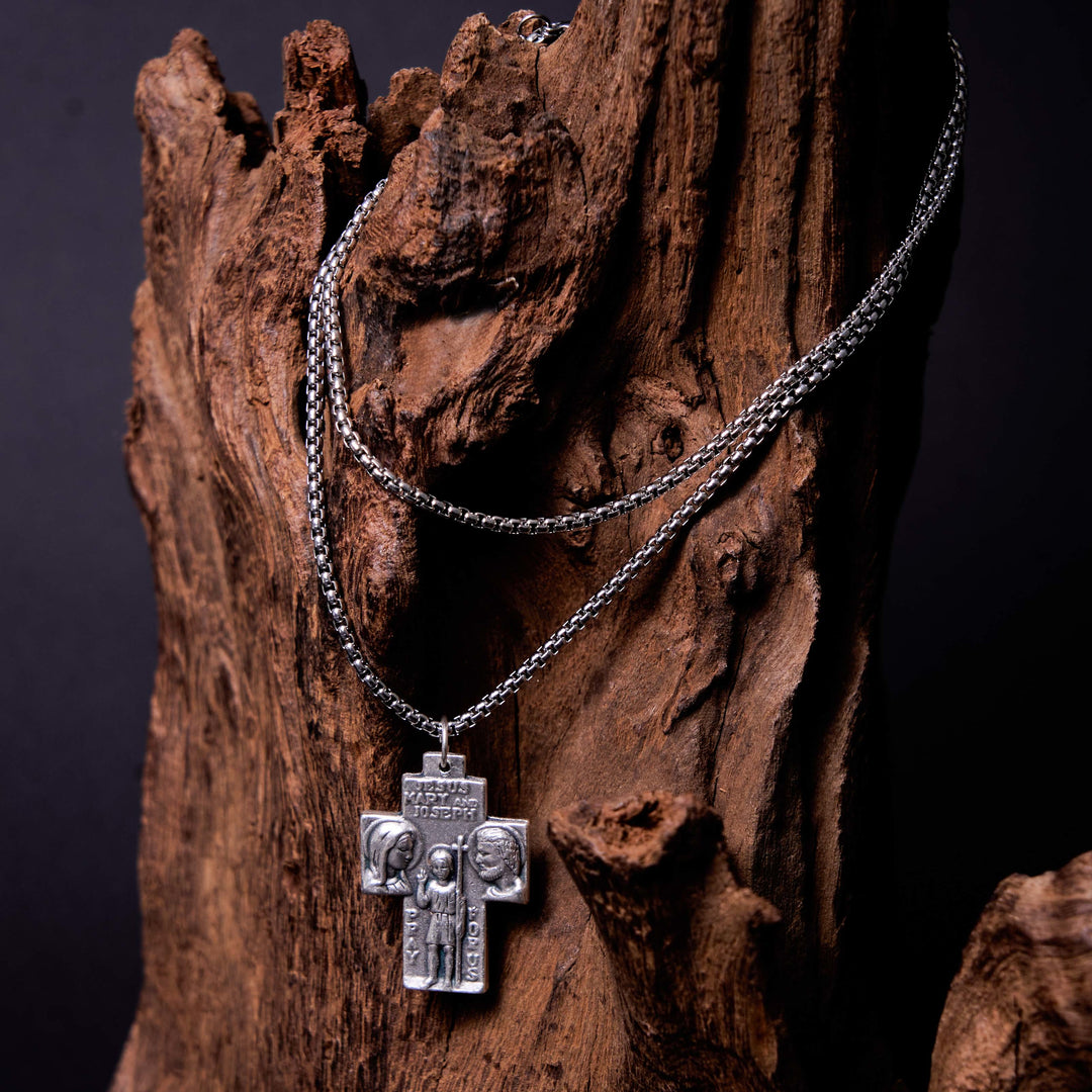 Christianartworkshop Collana in lega con ciondolo a croce di Gesù Maria Giuseppe Guardiano in stile classico - image 6