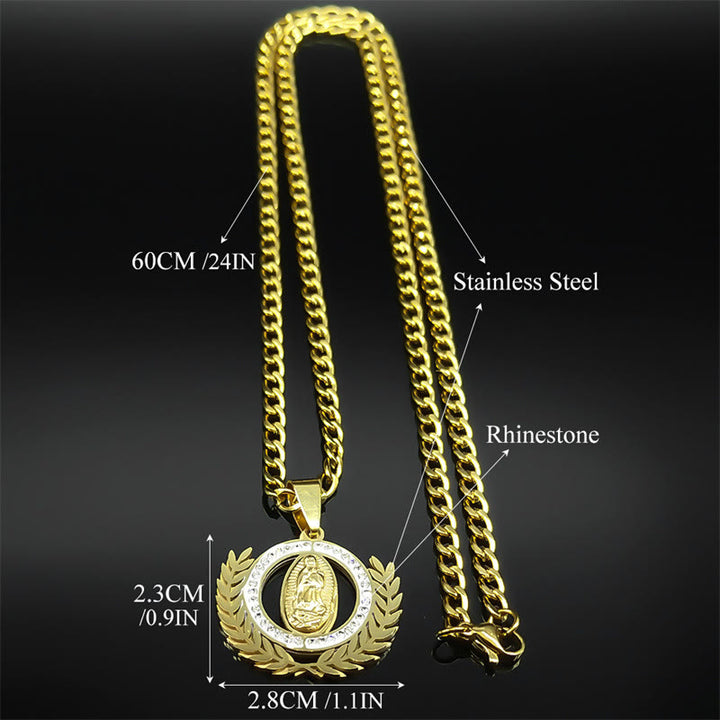 Collana con pendente in stile classico con ramo d'ulivo e strass della Madonna di Guadalupe Christianartworkshop - image 5