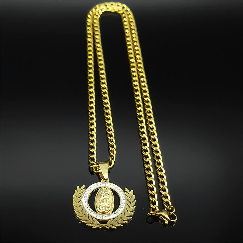 Collana con pendente in stile classico con ramo d'ulivo e strass della Madonna di Guadalupe Christianartworkshop - image 3