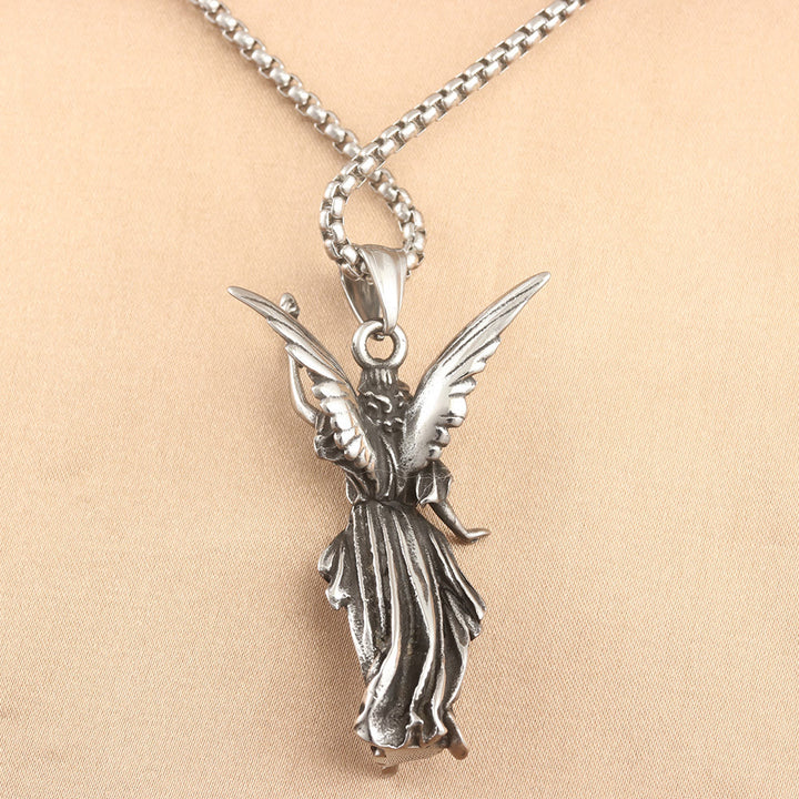 Collana con ciondolo in titanio con angelo custode e protezione celeste in stile classico Christianartworkshop - image 1