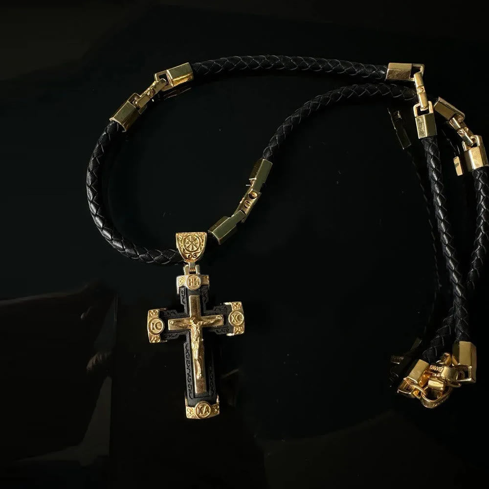 Collana con ciondolo in lega nera e oro con crocifisso di Gesù in stile lussuoso Christianartworkshop - Nero - image 0