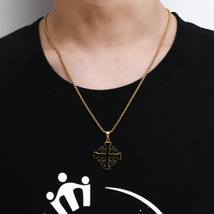 Christianartworkshop Collana con ciondolo in acciaio e titanio con croce di Gerusalemme in stile hip-hop - image 3