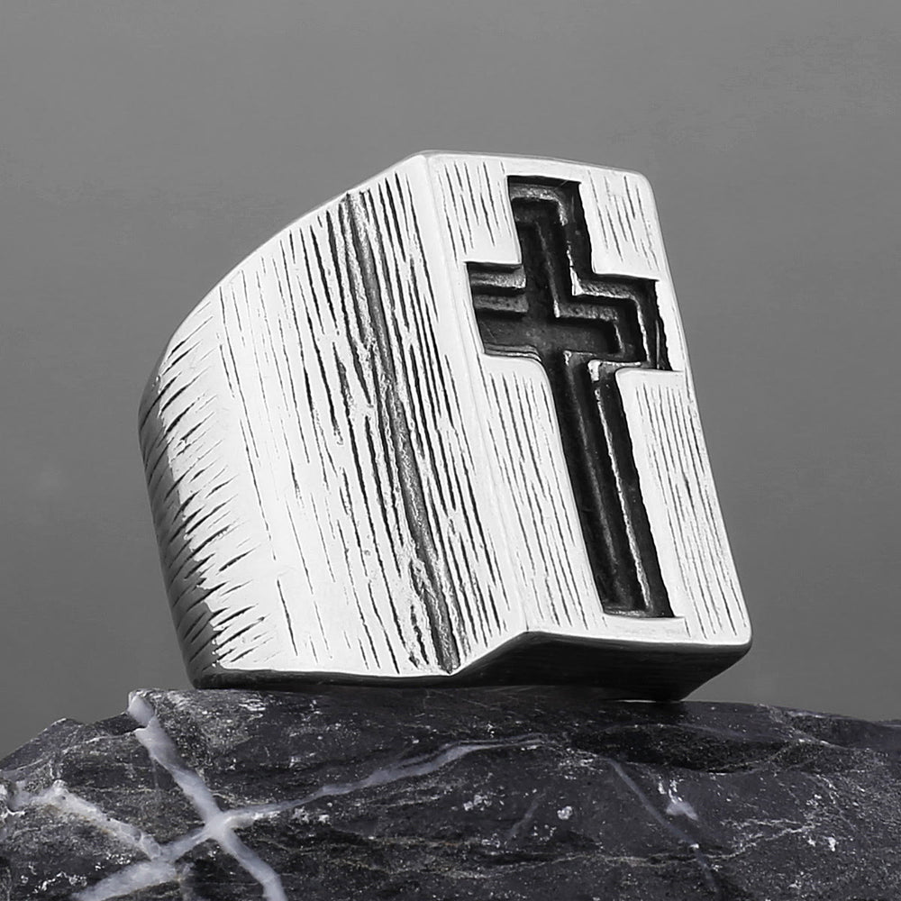 Christianartworkshop Anello con croce laterale in stile retrò minimalista - image 1