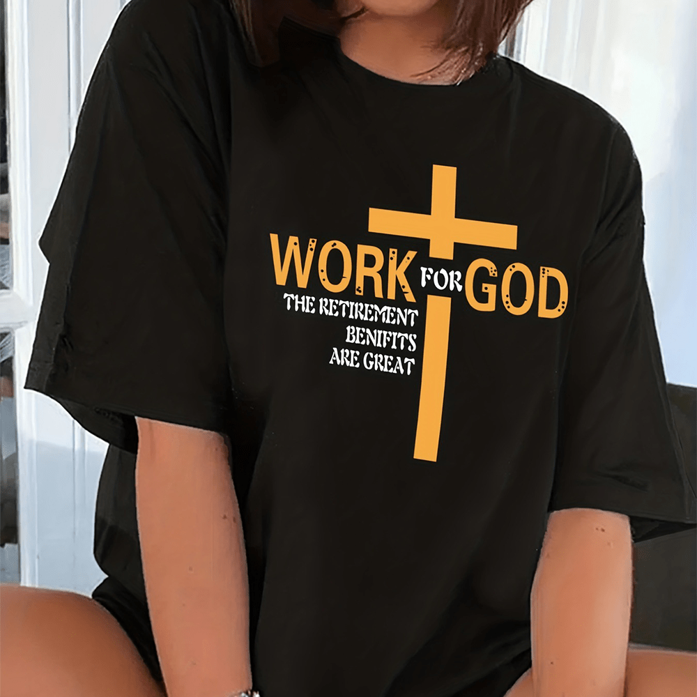 Christianartworkshop Maglietta lavata a maniche corte con croce in stile moderno minimalista LAVORA PER DIO - Nero - 3XL - image 0