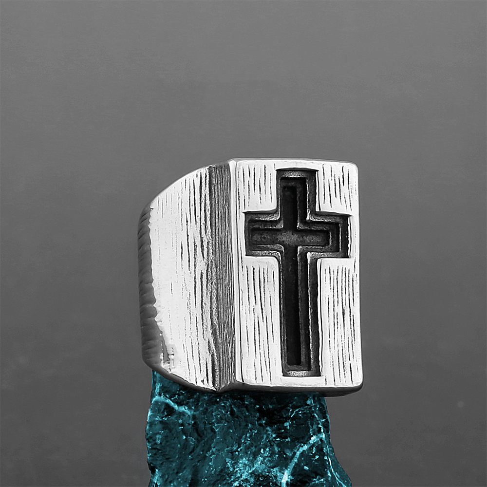 Christianartworkshop Anello con croce laterale in stile retrò minimalista - US 13 - image 0