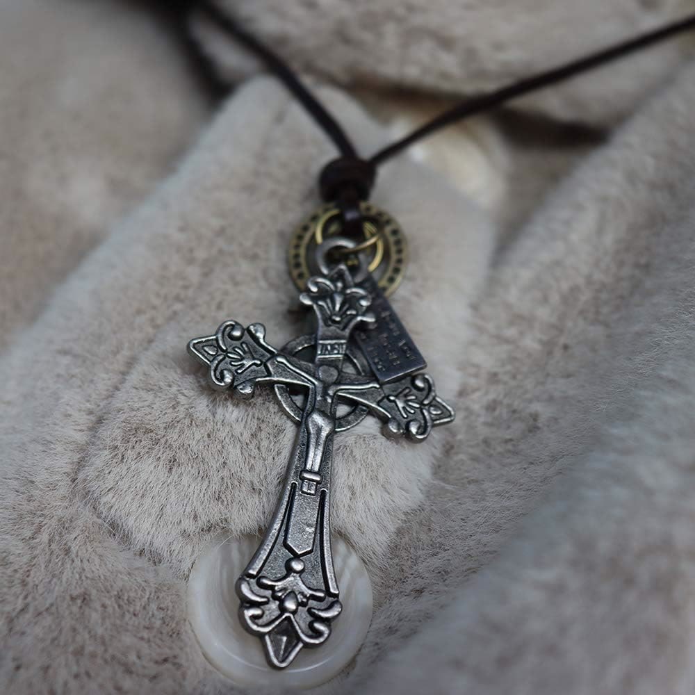 Collana in corda di pelle con ciondolo crocifisso in stile classico retrò Christianartworkshop - image 9