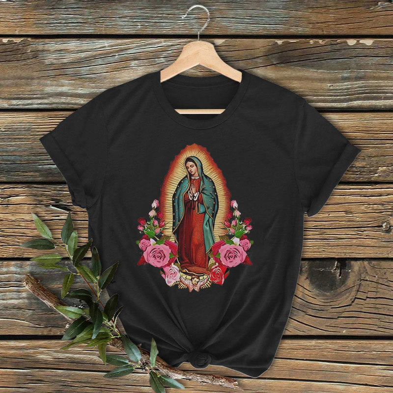 Christianartworkshop Maglietta classica colorata a maniche corte con la Madonna di Guadalupe - Nero - 2XL - image 1