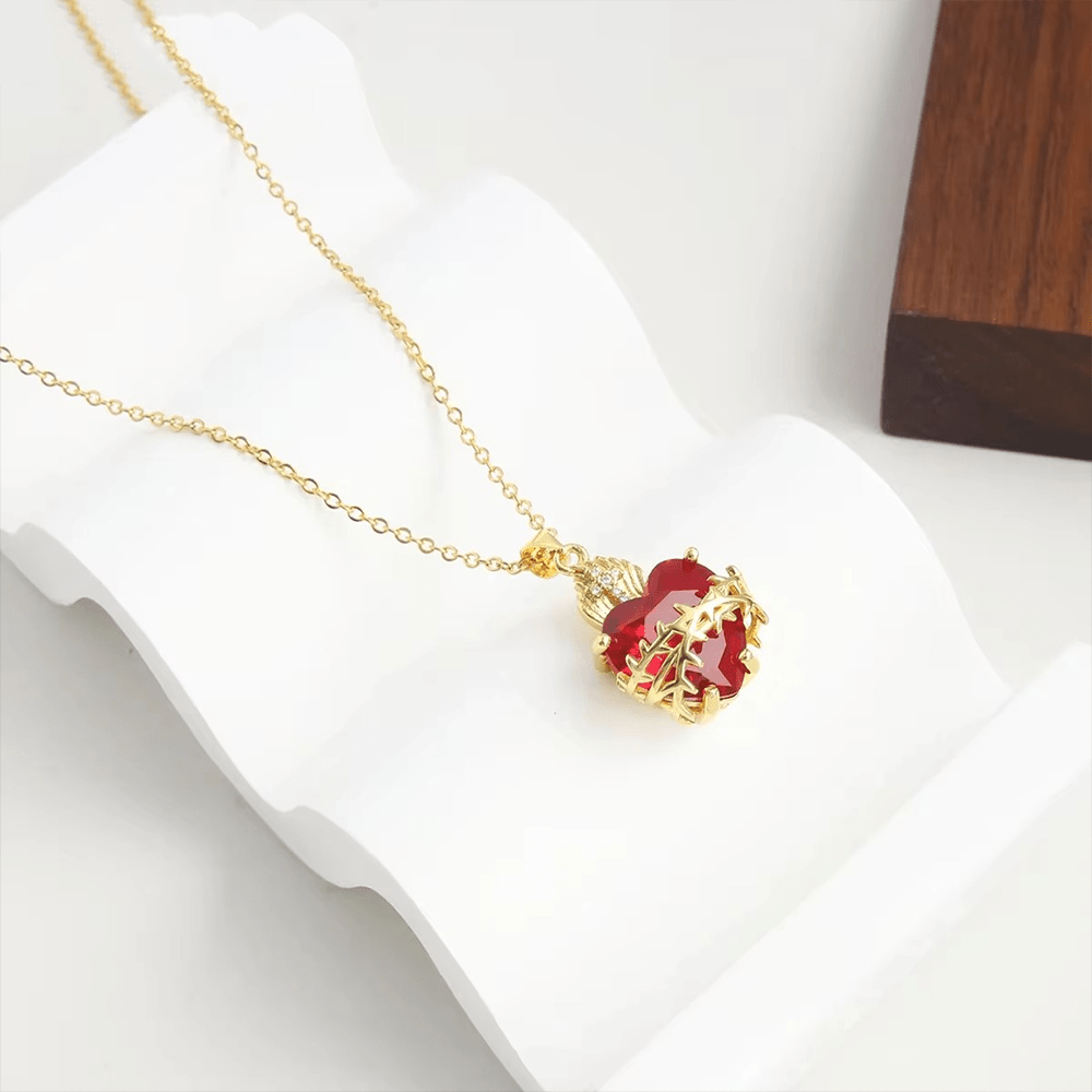 Christianartworkshop LA FEDE COME ARMATURA: Collana con ciondolo del Sacro Cuore di Gesù con pietre preziose rosse - image 4