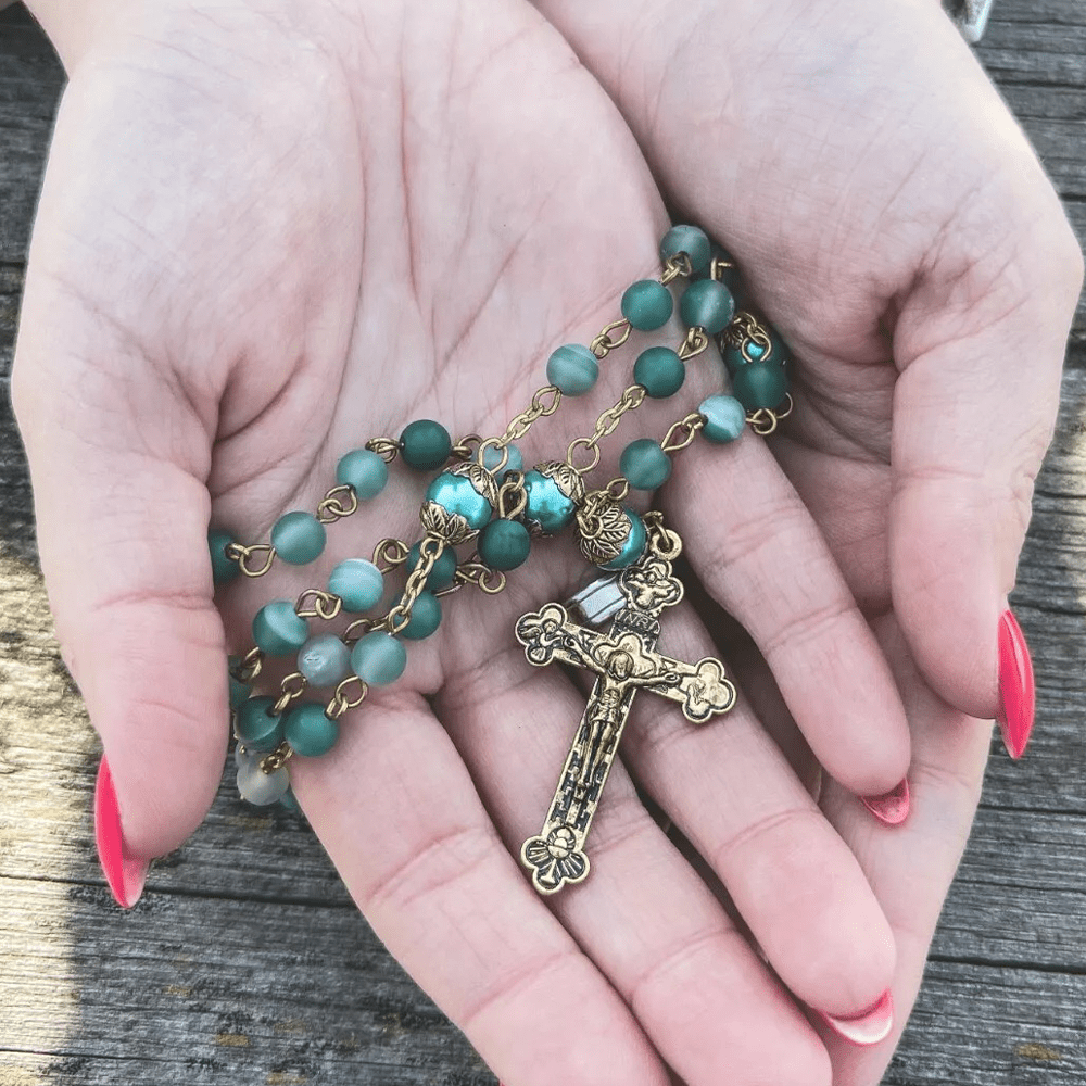 Christianartworkshop Medaglia Miracolosa e Crocifisso con Catena in Lega di Cristallo Verde Rotonda da 6 mm - image 3