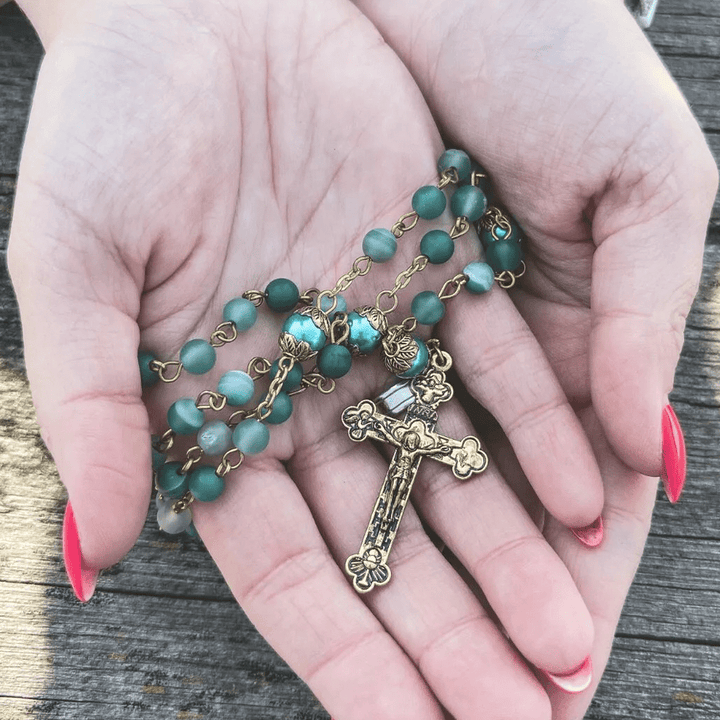 Christianartworkshop Medaglia Miracolosa e Crocifisso con Catena in Lega di Cristallo Verde Rotonda da 6 mm - image 3