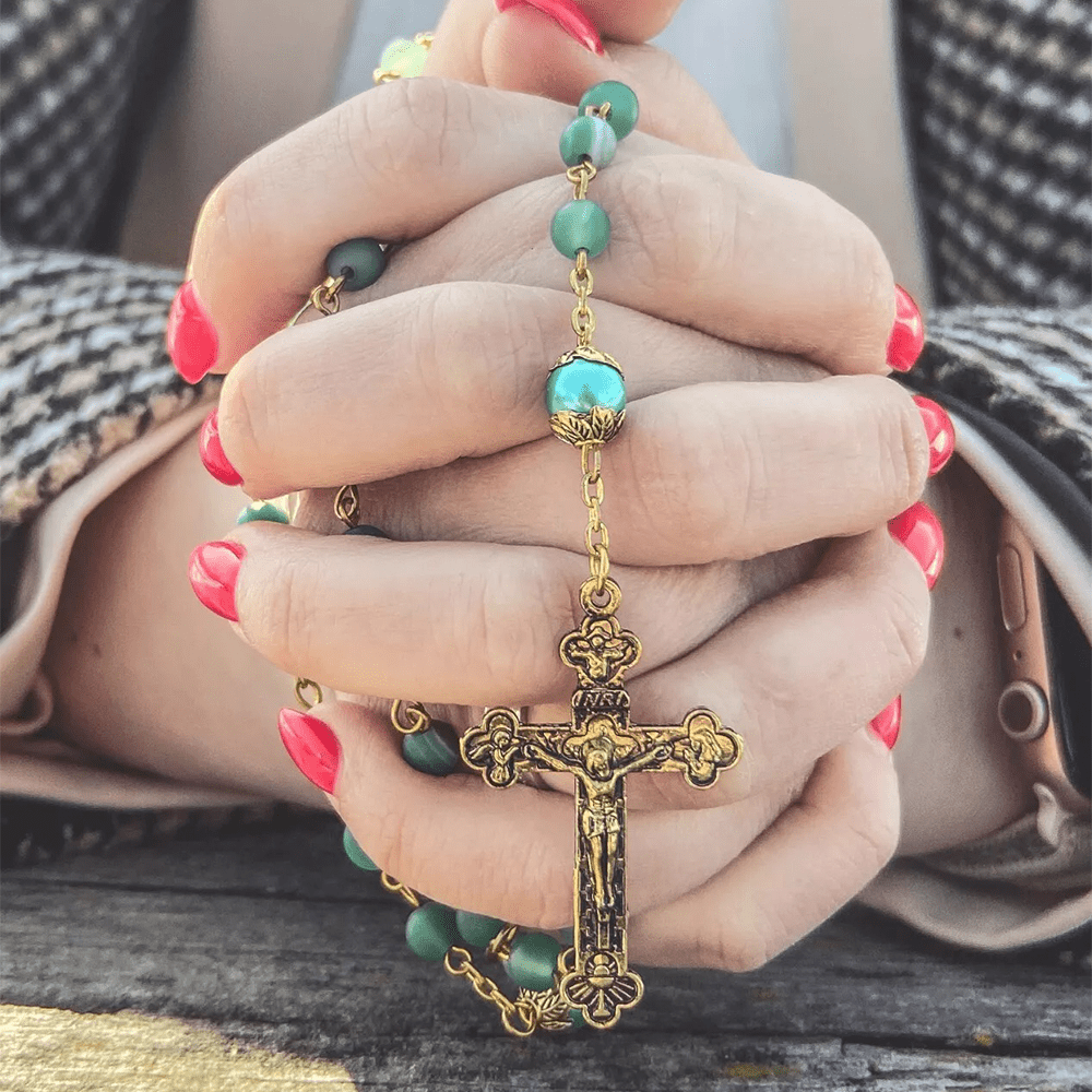 Christianartworkshop Medaglia Miracolosa e Crocifisso con Catena in Lega di Cristallo Verde Rotonda da 6 mm - image 4