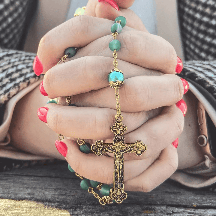 Christianartworkshop Medaglia Miracolosa e Crocifisso con Catena in Lega di Cristallo Verde Rotonda da 6 mm - image 4