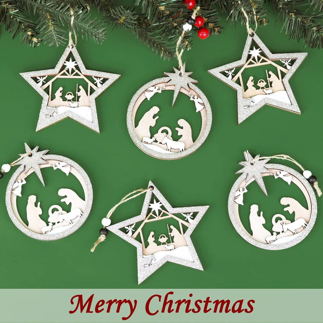 Christianartworkshop 3 ornamenti natalizi in legno a strati in stile rustico con ciondolo - image 3