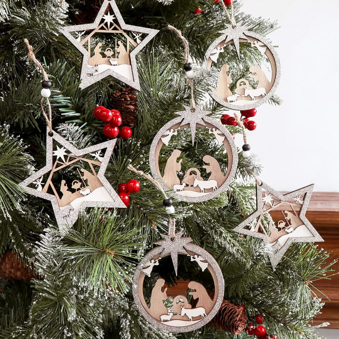 Christianartworkshop 3 ornamenti natalizi in legno a strati in stile rustico con ciondolo - image 2