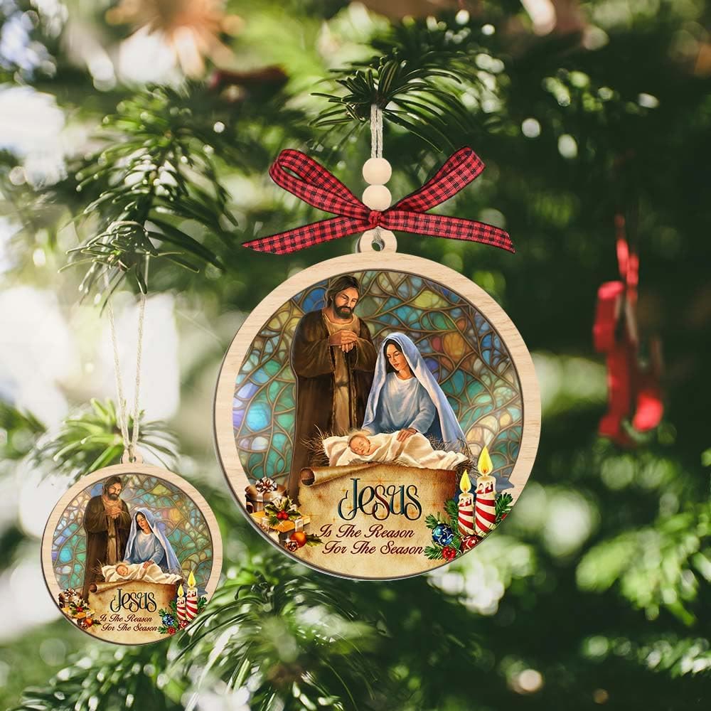 Christianartworkshop - Ciondolo in legno a strati in stile rustico colorato, decorazioni natalizie per la natività - image 1