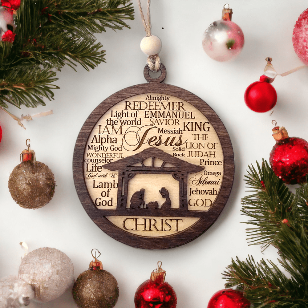 Christianartworkshop Ornamenti natalizi in legno a strati in stile rustico con versetti della Bibbia - Presepe - image 0
