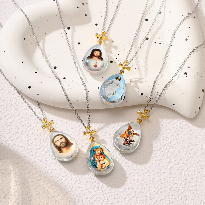 Collana con ciondolo in cristallo della serie Jesus, stile semplice e alla moda Christianartworkshop - Stile A - image 0