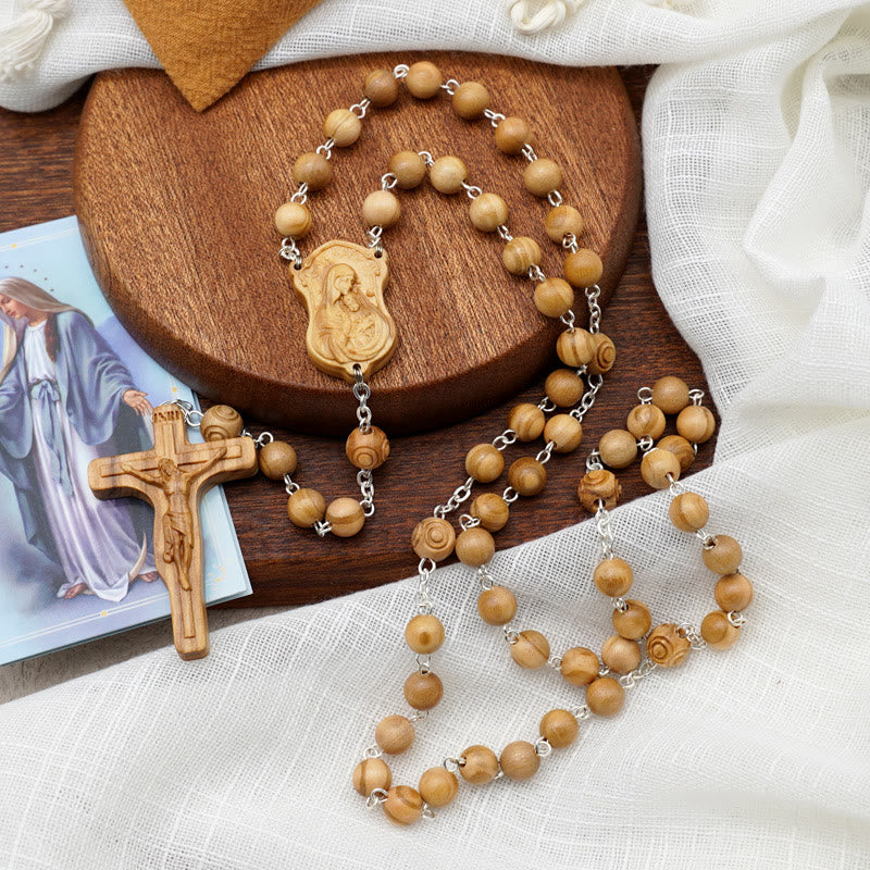 Christianartworkshop Madonna con Bambino e Crocifisso di Rosario in lega di legno d'ulivo multicolore rotondo da 8 mm - Legno di ulivo - 7 mm - image 0