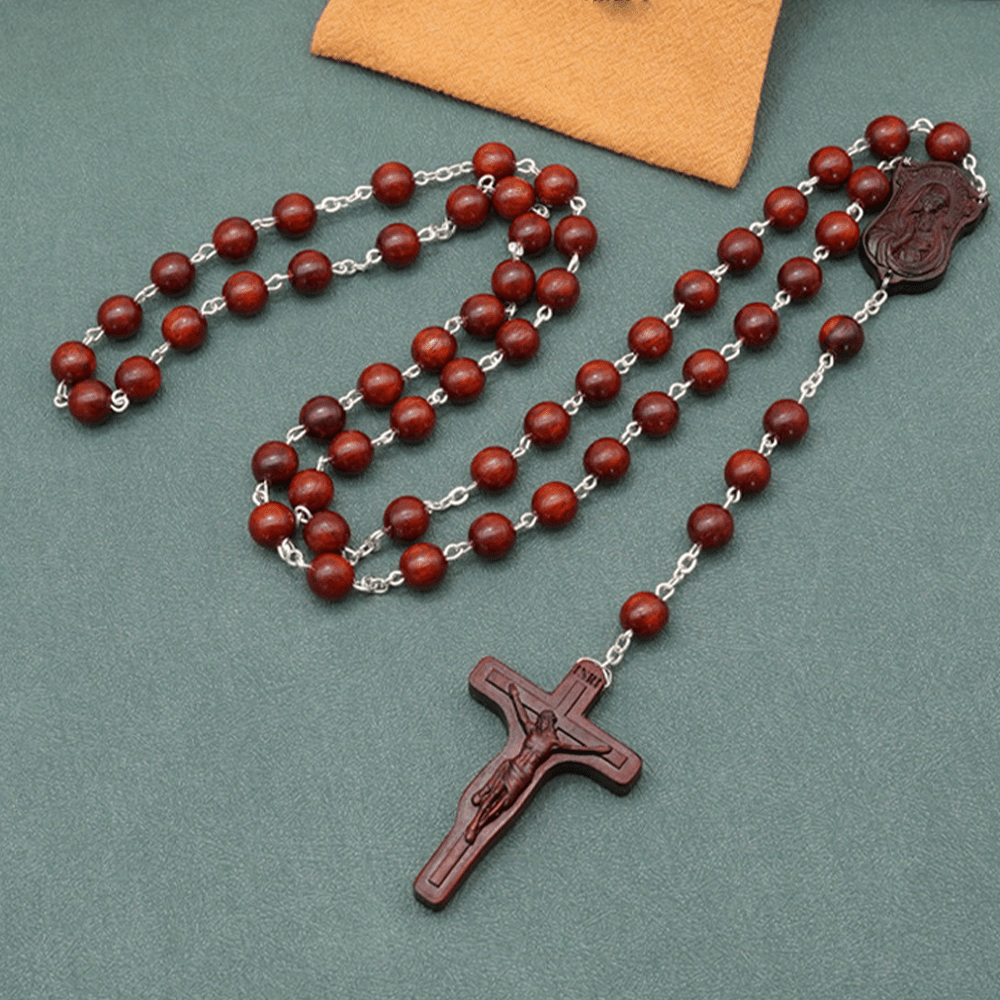 Christianartworkshop Rosario con catena in lega di legno d'ulivo multicolore rotondo da 8 mm, Madonna con Bambino e Crocifisso - Palissandro - 8 mm - image 1