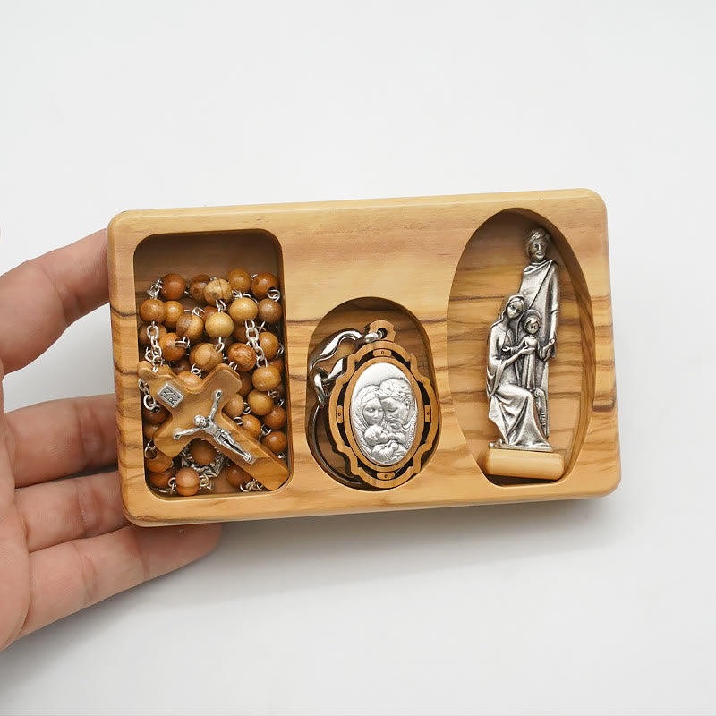 Set di rosari della Sacra Famiglia in legno d'ulivo, devozionale e fatto a mano da Christianartworkshop - image 7