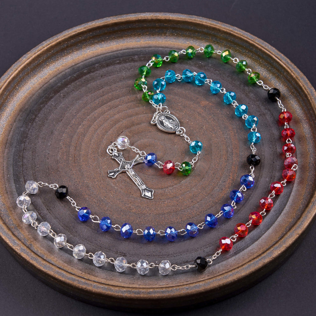 Christianartworkshop Medaglia Miracolosa e Crocifisso di Poliedro da 6 mm Rosario con Catena in Lega di Cristallo Multicolore - Multicolore - image 0