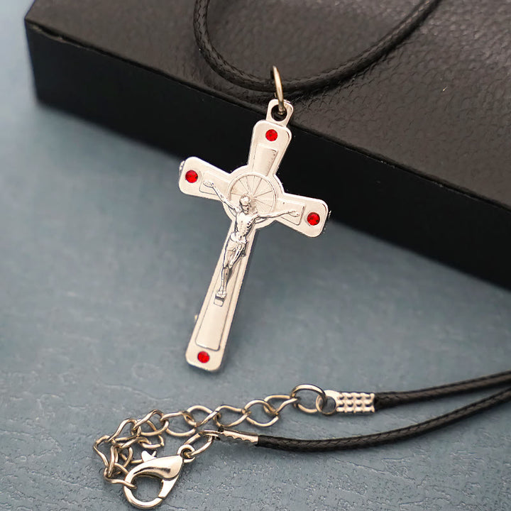 Collana con ciondolo in pietra preziosa colorata e crocifisso in stile retrò classico Christianartworkshop - image 1
