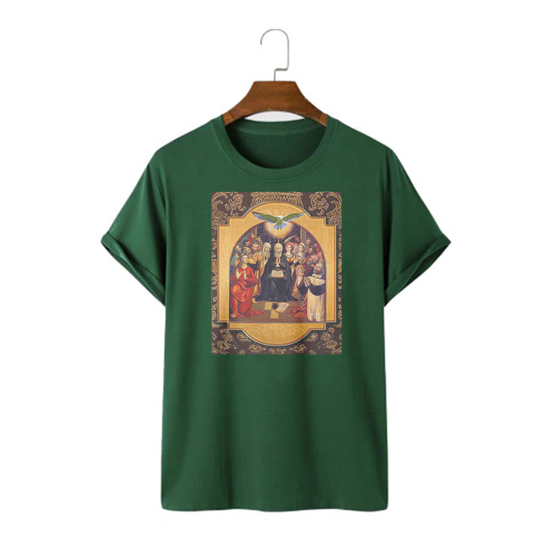 Christianartworkshop Maglietta a maniche corte in stile classico con lo Spirito Santo, gli Apostoli, la Vergine Maria - Verde scuro - 2XL - image 9